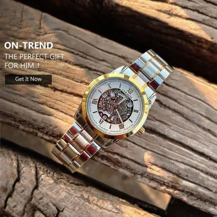 Unraion Skeleton Watch · Stainless Steel Gold Accents 3