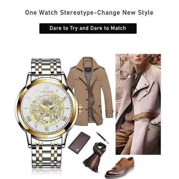 Unraion Skeleton Watch · Stainless Steel Gold Accents 5