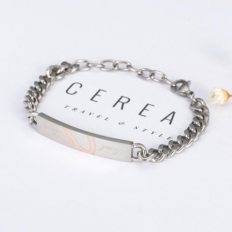 Titanium Steel Couple Bracelet Set — Silver Hearts 3