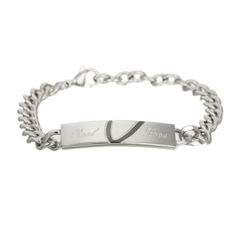 Titanium Steel Couple Bracelet Set · Silver Hearts 3