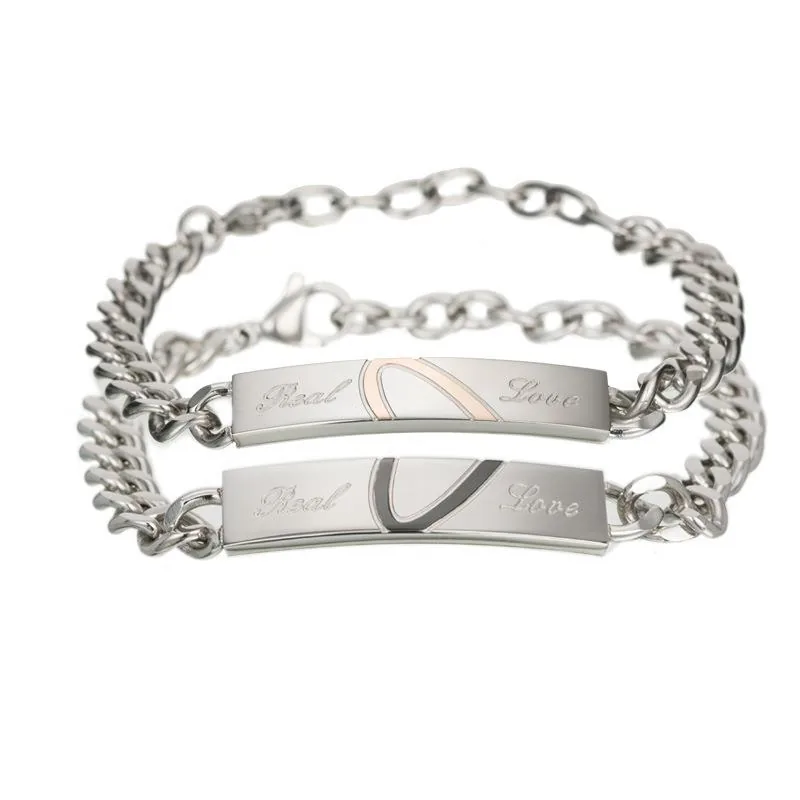 Titanium Steel Couple Bracelet Set · Silver Hearts 2