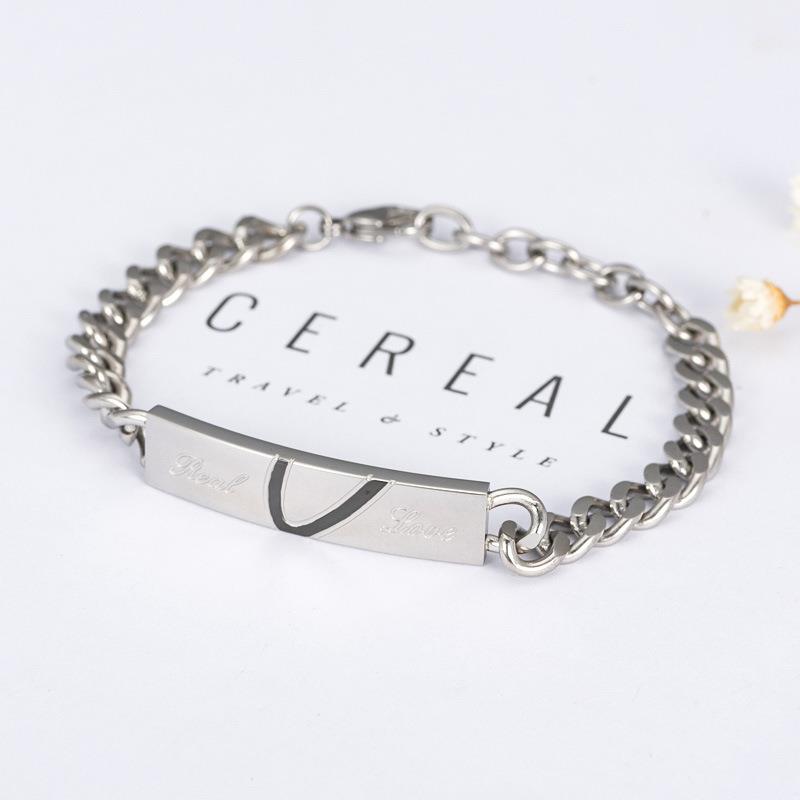 Titanium Steel Couple Bracelet Set — Silver Hearts 4