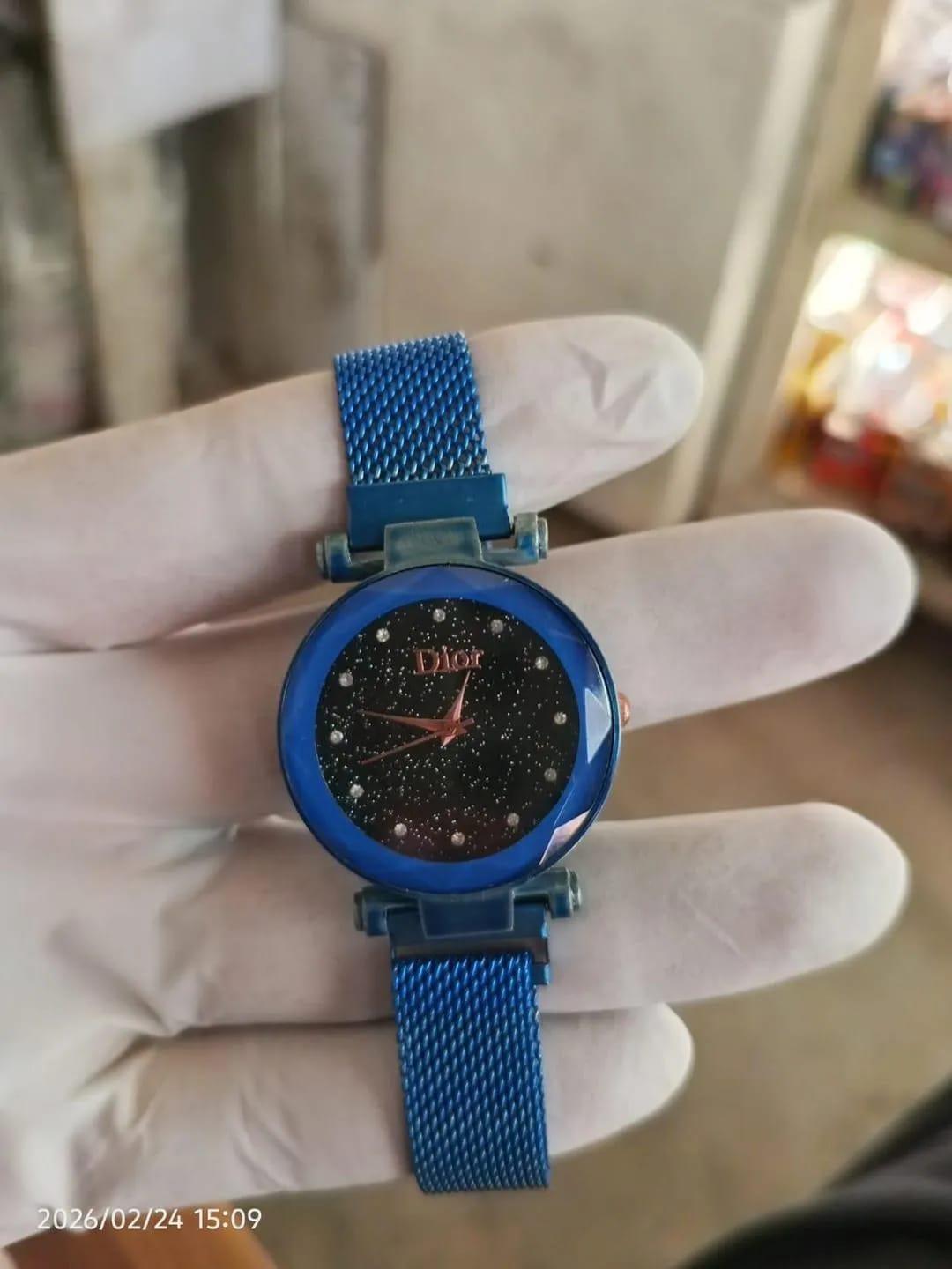 Women Cobalt Blue Starry Sky Watch with Mesh Strap 2