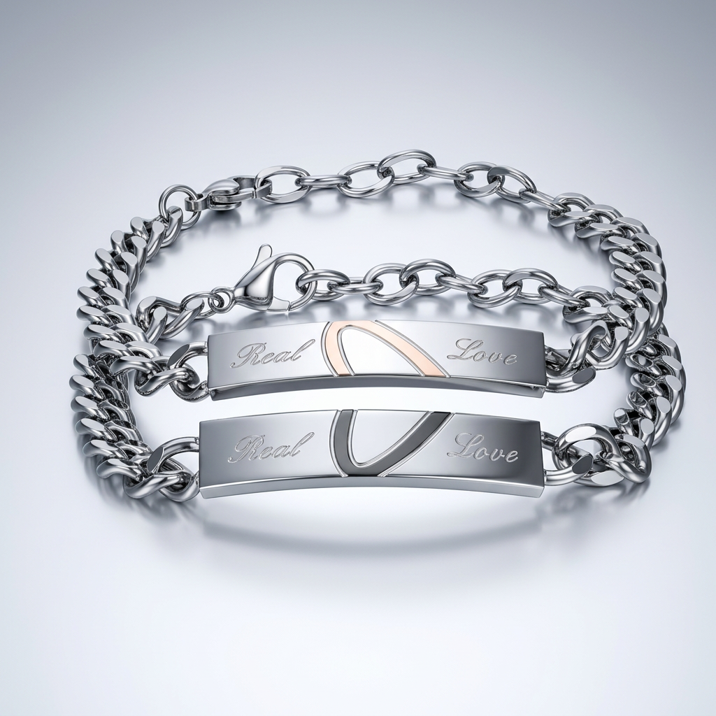 Titanium Steel Couple Bracelet Set — Silver Hearts 1