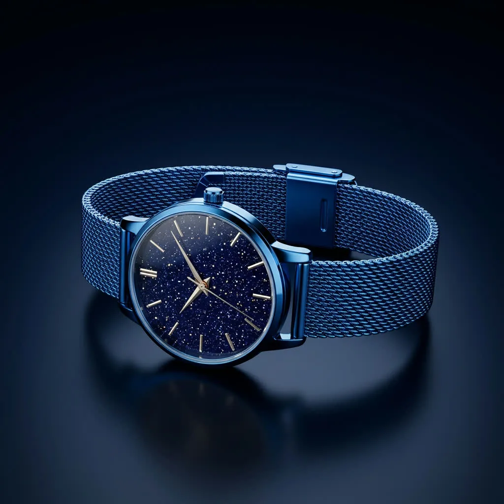 Women Cobalt Blue Starry Sky Watch with Mesh Strap 1