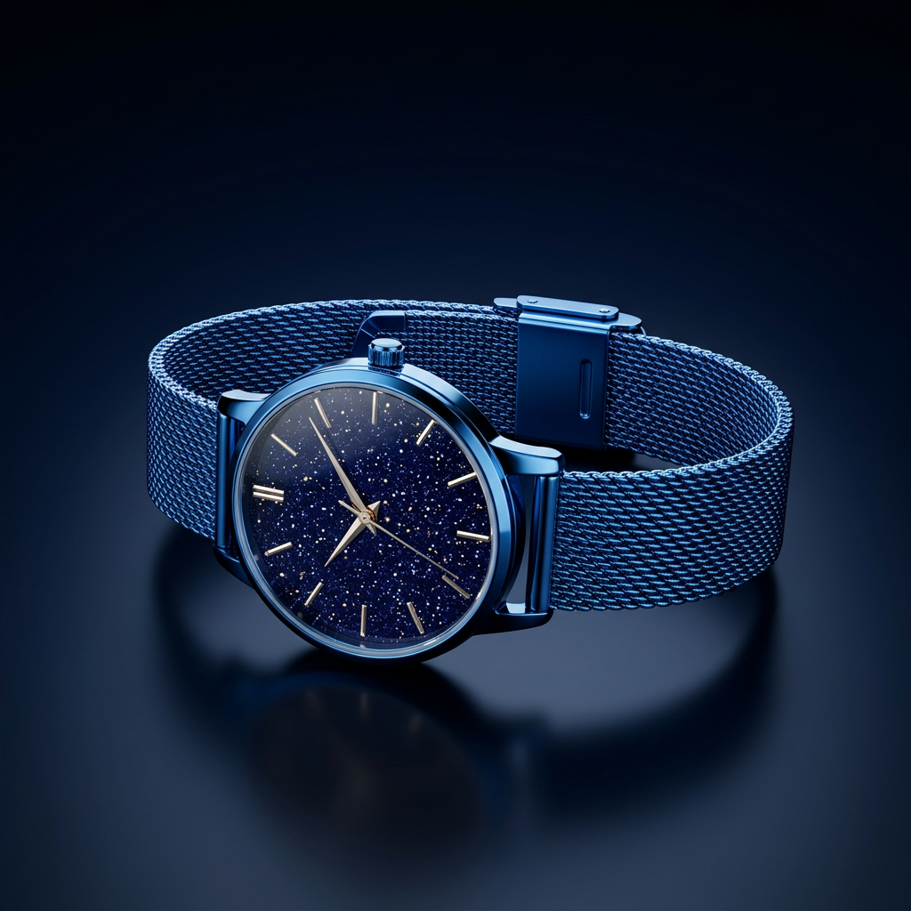 Women Cobalt Blue Starry Sky Watch with Mesh Strap 1